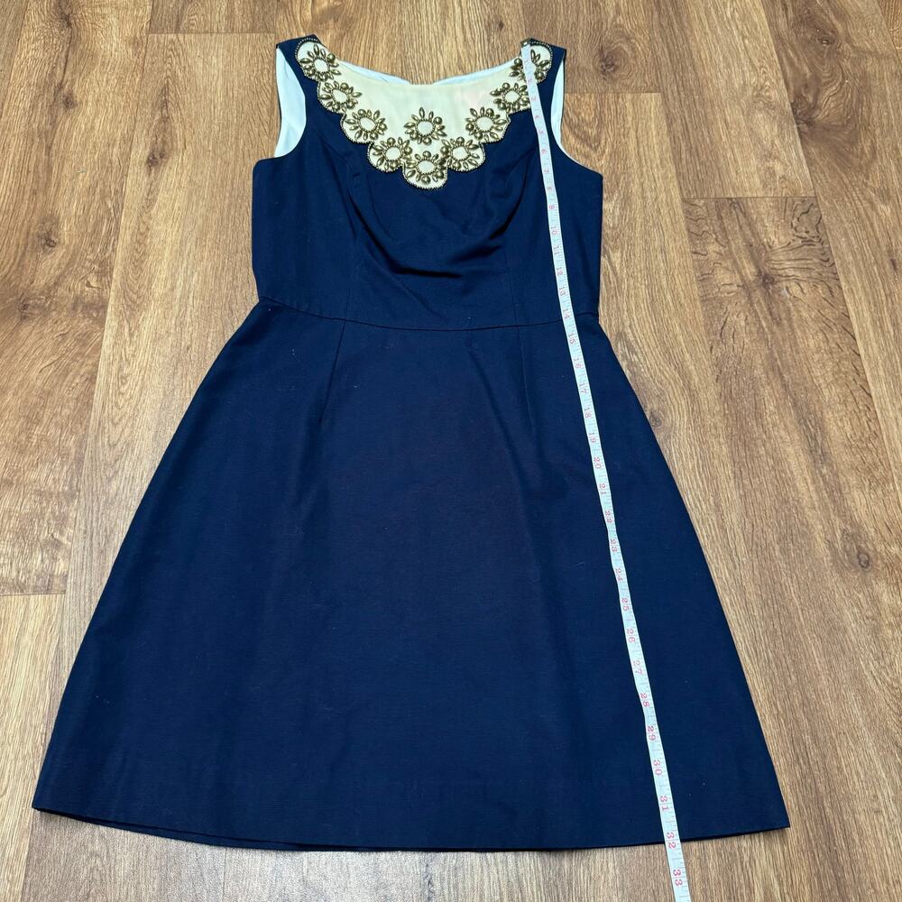 Lilly Pulitzer Wythe Navy Embellished Gold Beaded Shift Dress Size 00 - Picture 12 of 12